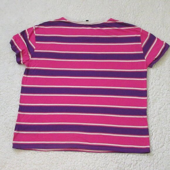Guess Los Angeles Women's Pink Purple White Striped T-Shirt Size Large - Picture 7 of 7